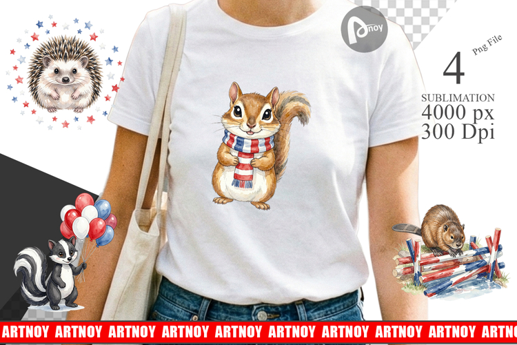 Woodland Patriotic Animals Sublimation