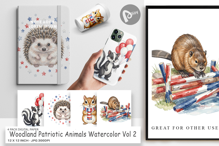 Woodland Patriotic Animals Digital Paper