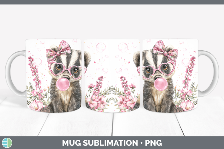 Badger Woodland Pink Bubble Gum Mug Wrap Sublimation Design