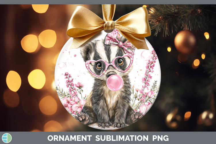 Badger Woodland Pink Bubble Gum Ornament Sublimation Design