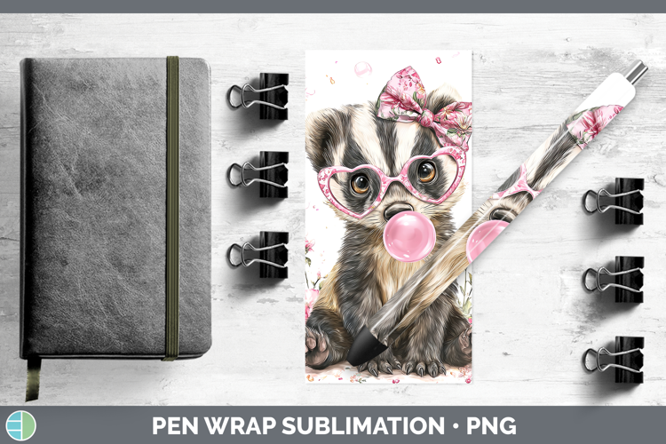 Badger Woodland Pink Bubble Gum Pen Wrap Sublimation Design