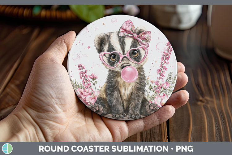 Badger Woodland Pink Bubble Gum Round Coaster Sublimation De