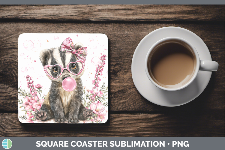 Badger Woodland Pink Bubble Gum Square Coaster Sublimation D