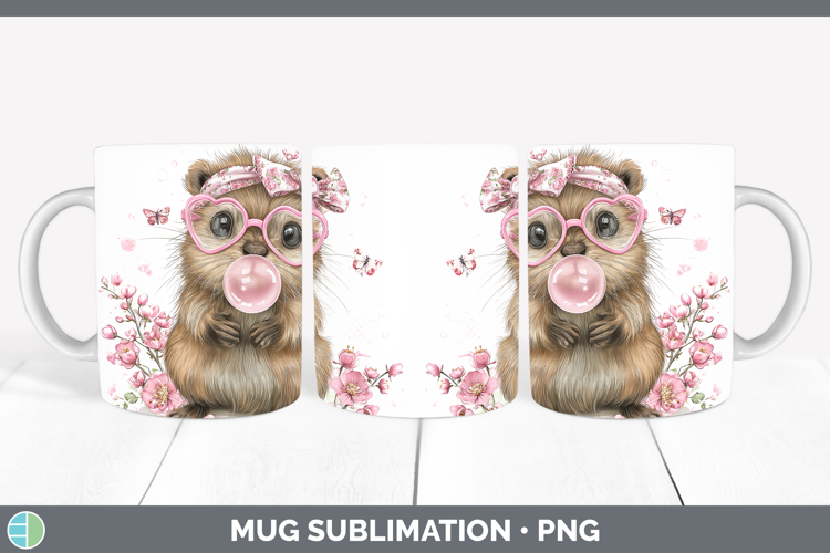 Beaver Woodland Pink Bubble Gum Mug Wrap Sublimation Design
