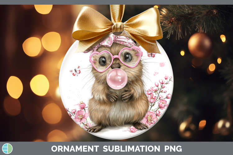 Beaver Woodland Pink Bubble Gum Ornament Sublimation Design