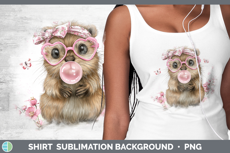 Beaver Woodland Pink Bubble Gum Shirt Sublimation Design