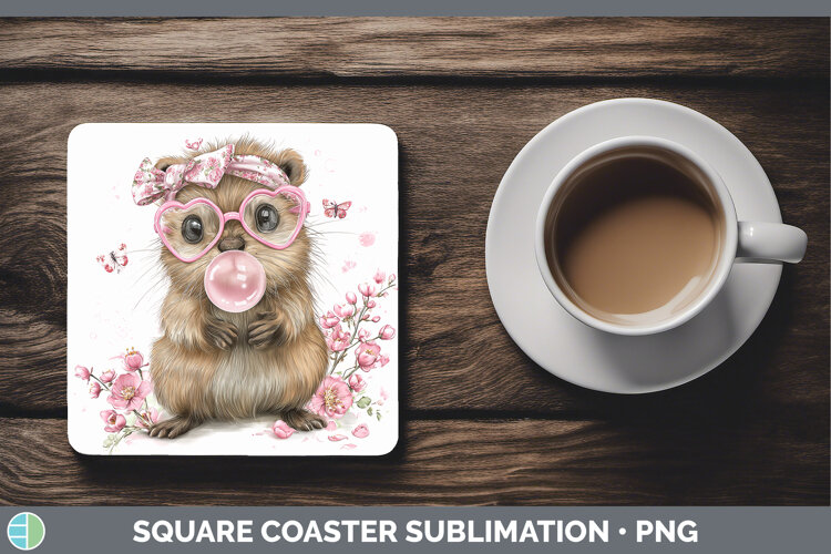 GorgeousWoodland Pink Bubble Gum Square Coaster design.