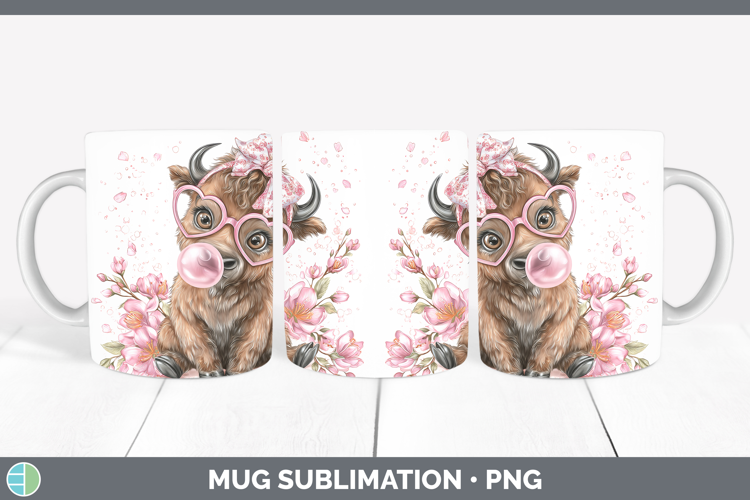 Bison Woodland Pink Bubble Gum Mug Wrap Sublimation Design