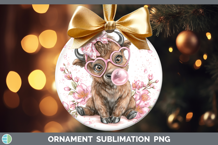 Bison Woodland Pink Bubble Gum Ornament Sublimation Design