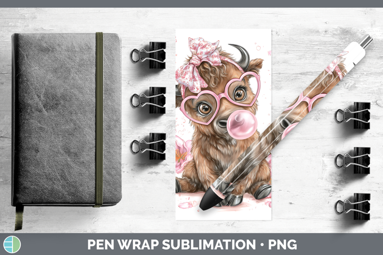 Bison Woodland Pink Bubble Gum Pen Wrap Sublimation Design