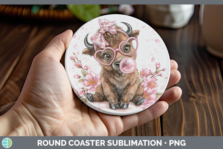 Bison Woodland Pink Bubble Gum Round Coaster Sublimation Des