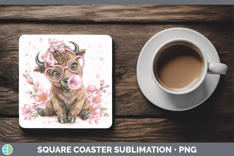 Bison Woodland Pink Bubble Gum Square Coaster Sublimation De