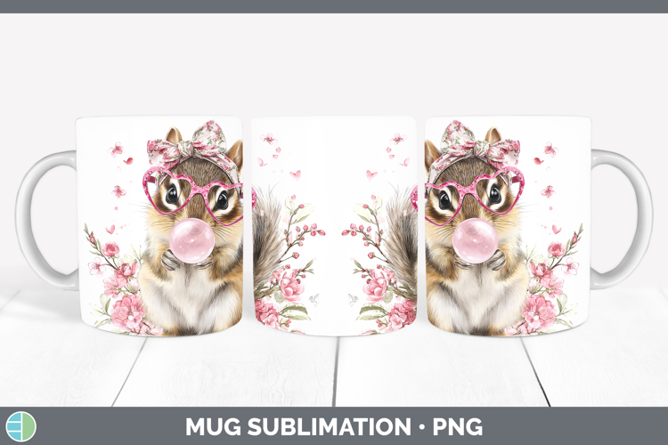 Chipmunk Woodland Pink Bubble Gum Mug Wrap Sublimation Desig