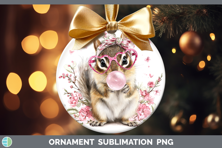 Chipmunk Woodland Pink Bubble Gum Ornament Sublimation Desig