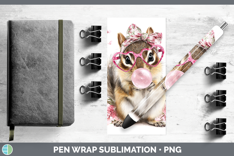Chipmunk Woodland Pink Bubble Gum Pen Wrap Sublimation Desig