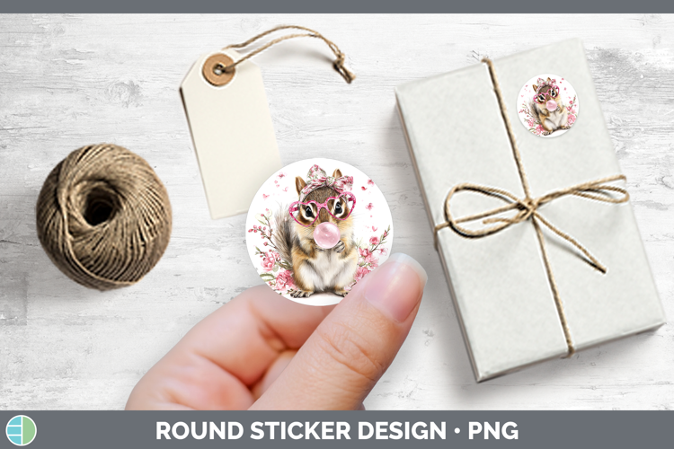 Chipmunk Woodland Pink Bubble Gum Stickers Design