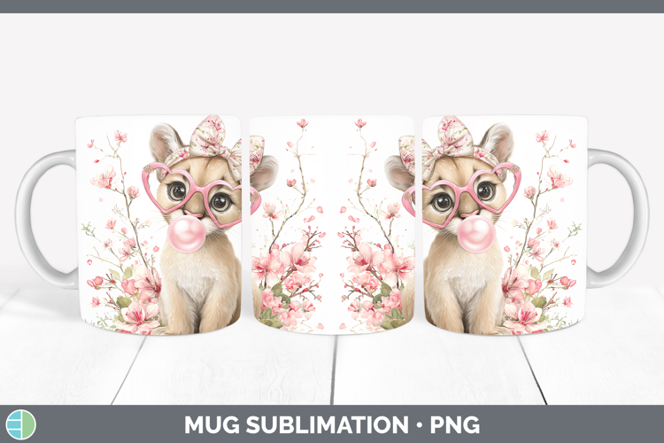 Cougar Woodland Pink Bubble Gum Mug Wrap Sublimation Design