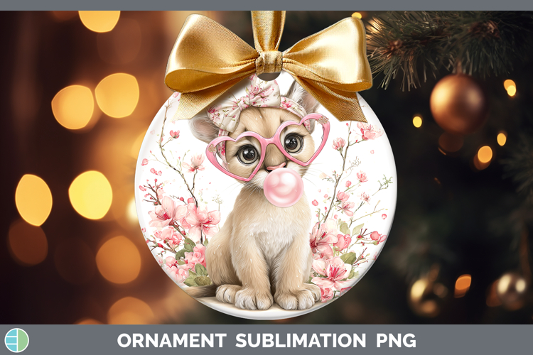 Cougar Woodland Pink Bubble Gum Ornament Sublimation Design
