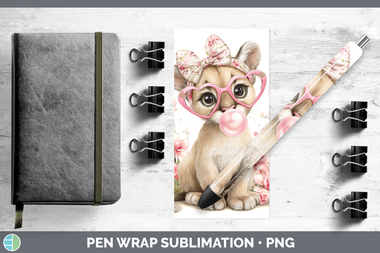 Cougar Woodland Pink Bubble Gum Pen Wrap Sublimation Design