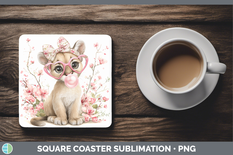 Cougar Woodland Pink Bubble Gum Square Coaster Sublimation D