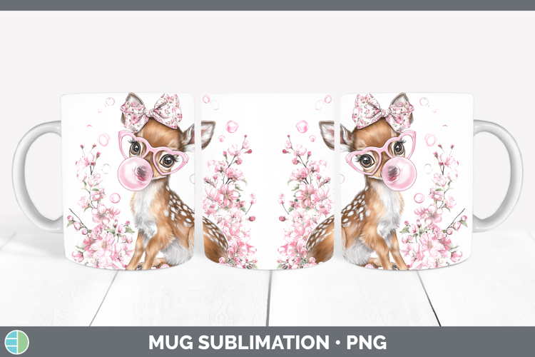 Deer Woodland Pink Bubble Gum Mug Wrap Sublimation Design