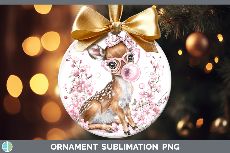 Deer Woodland Pink Bubble Gum Ornament Sublimation Design