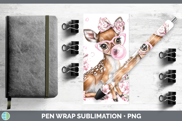 Deer Woodland Pink Bubble Gum Pen Wrap Sublimation Design