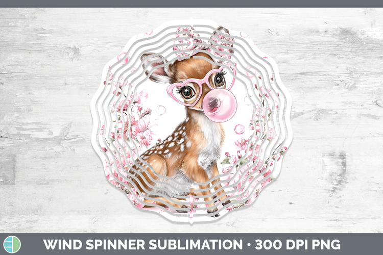 Deer Woodland Pink Bubble Gum Wind Spinner Sublimation Desig
