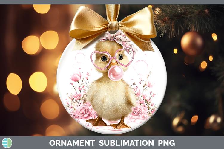 Duck Woodland Pink Bubble Gum Ornament Sublimation Design