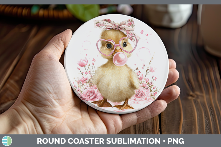 Duck Woodland Pink Bubble Gum Round Coaster Sublimation Desi