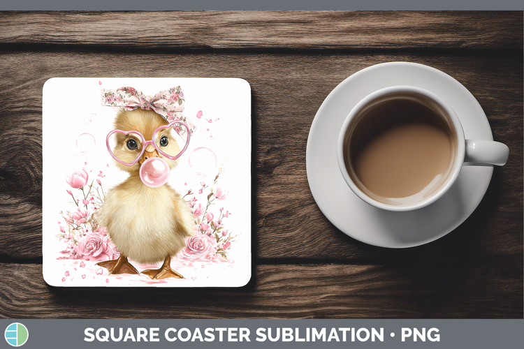 Duck Woodland Pink Bubble Gum Square Coaster Sublimation Des
