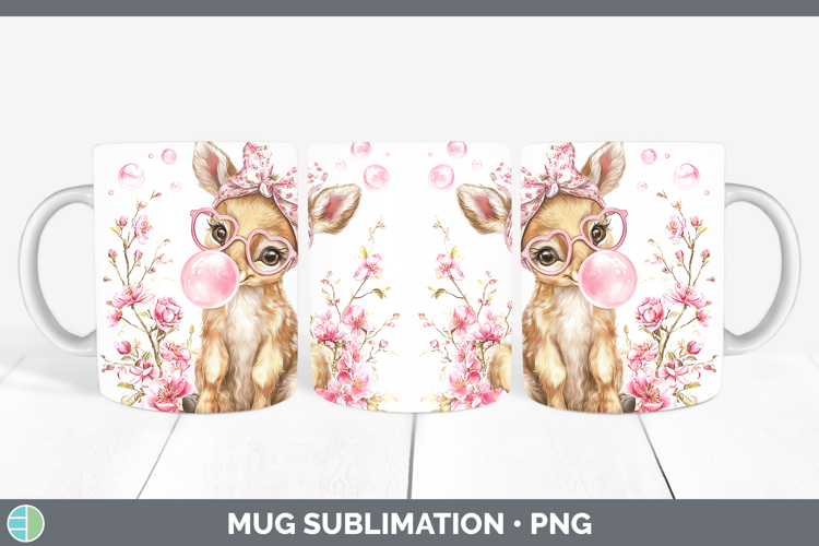 Elk Woodland Pink Bubble Gum Mug Wrap Sublimation Design
