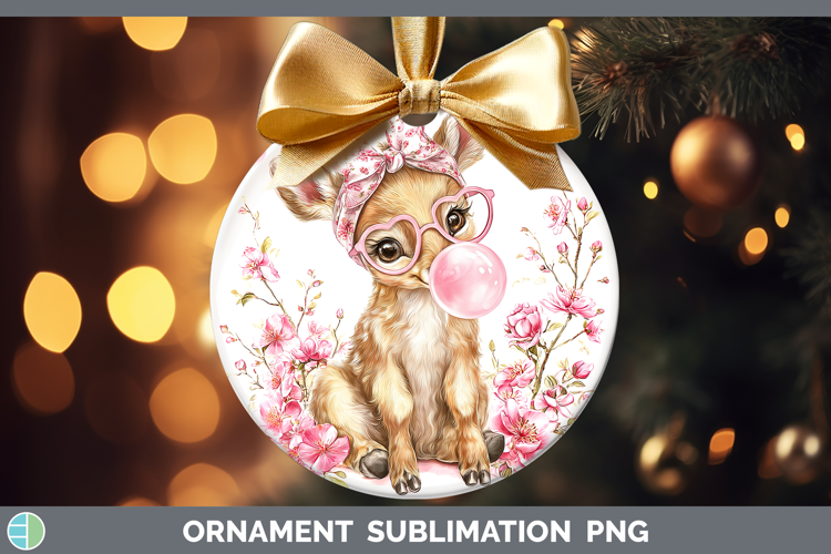 Elk Woodland Pink Bubble Gum Ornament Sublimation Design