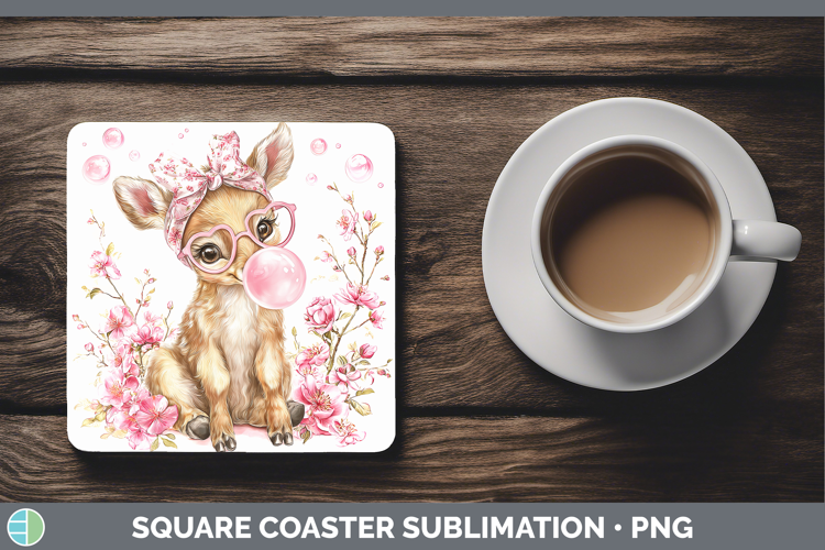 Elk Woodland Pink Bubble Gum Square Coaster Sublimation Desi