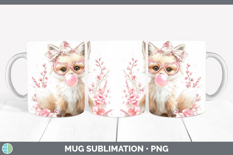 Fox Woodland Pink Bubble Gum Mug Wrap Sublimation Design