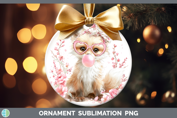 Fox Woodland Pink Bubble Gum Ornament Sublimation Design