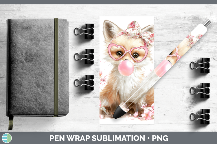 Fox Woodland Pink Bubble Gum Pen Wrap Sublimation Design