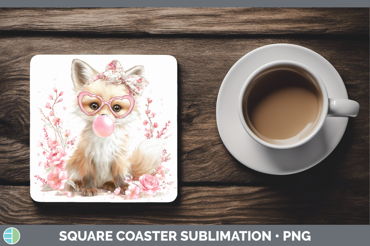 Fox Woodland Pink Bubble Gum Square Coaster Sublimation Desi