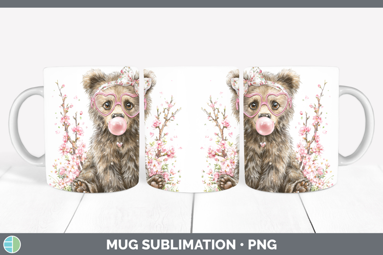 Grizzly Bear Woodland Pink Bubble Gum Mug Wrap Sublimation D