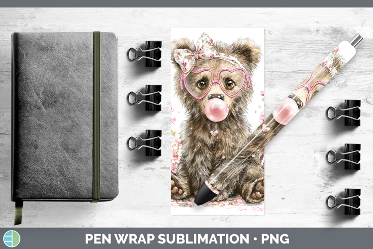 Grizzly Bear Woodland Pink Bubble Gum Pen Wrap Sublimation D