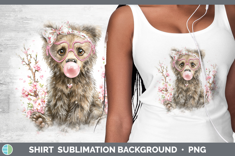 Grizzly Bear Woodland Pink Bubble Gum Shirt Sublimation Desi