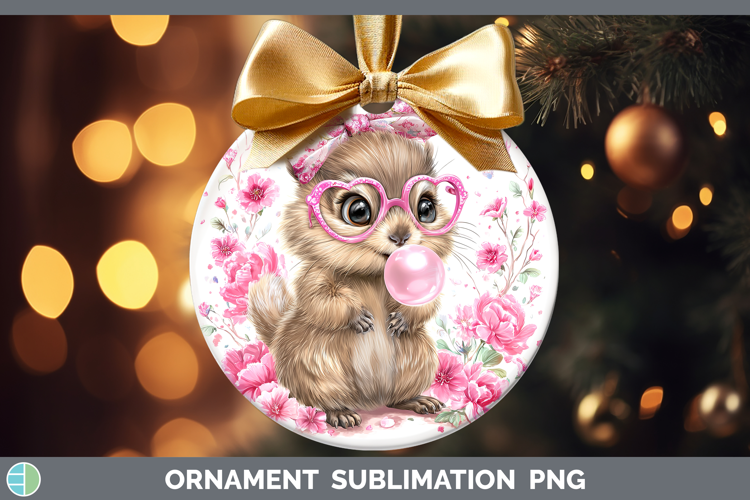 Groundhog Woodland Pink Bubble Gum Ornament Sublimation Desi