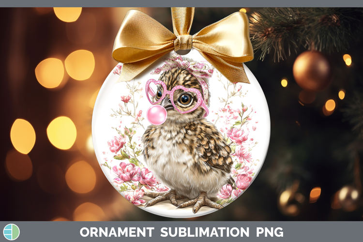 Grouse Woodland Pink Bubble Gum Ornament Sublimation Design