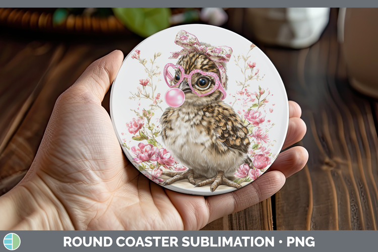 Grouse Woodland Pink Bubble Gum Round Coaster Sublimation De