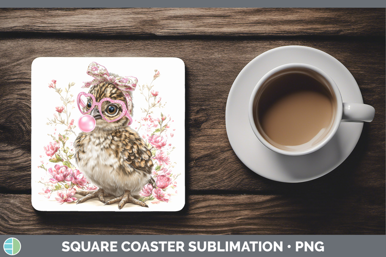 Grouse Woodland Pink Bubble Gum Square Coaster Sublimation D