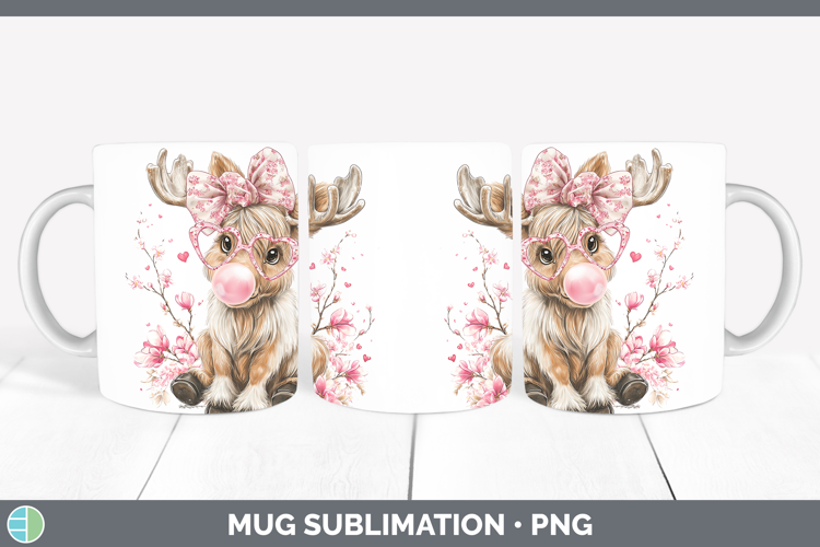 Moose Woodland Pink Bubble Gum Mug Wrap Sublimation Design