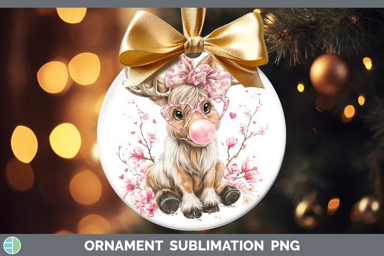 Moose Woodland Pink Bubble Gum Ornament Sublimation Design