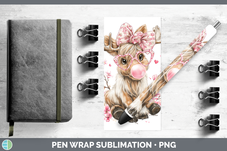 Moose Woodland Pink Bubble Gum Pen Wrap Sublimation Design