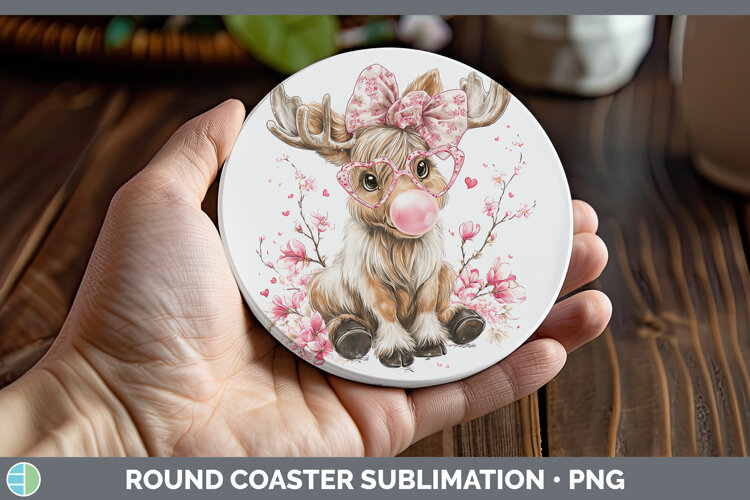 GorgeousWoodland Pink Bubble Gum Round Coaster design.