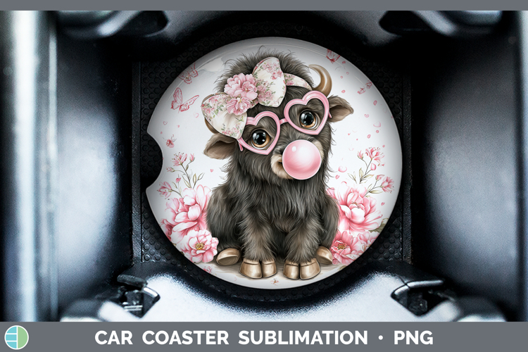 Musk Ox Woodland Pink Bubble Gum Car Coaster Sublimation Des